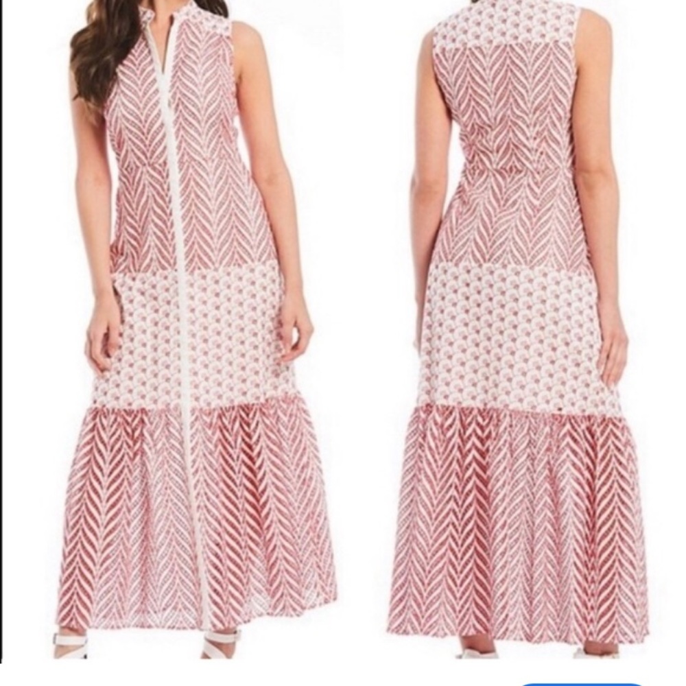 Badgley Mischka Red and White Patterned Dress
